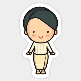 Cute Thai Woman in Traditional Clothing Cartoon Sticker